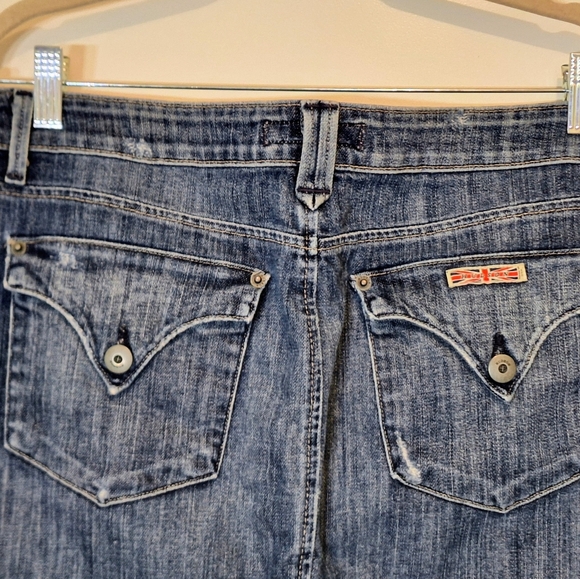 Hudson Denim Mini Skirt Rear Button Flap Pockets Lightly Distressed Size 30 - Picture 8 of 15